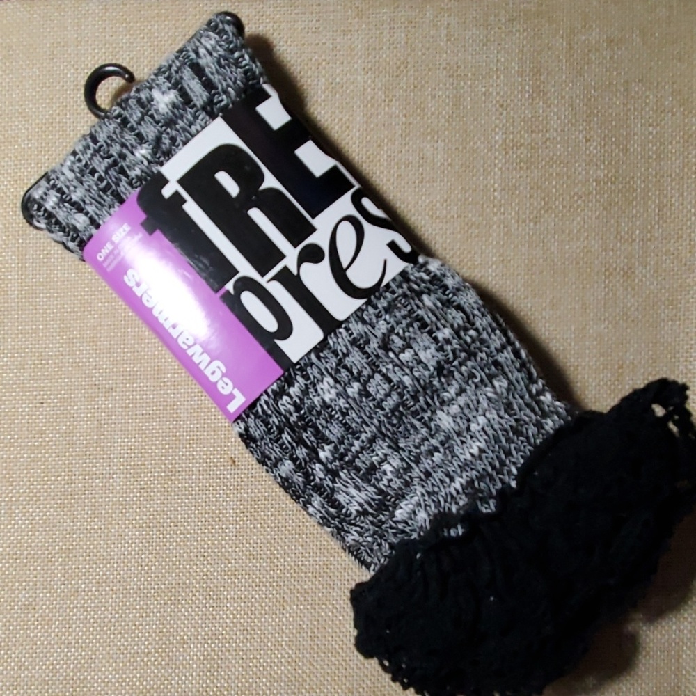 Free Press Black & White Legwarmers Lace Trim